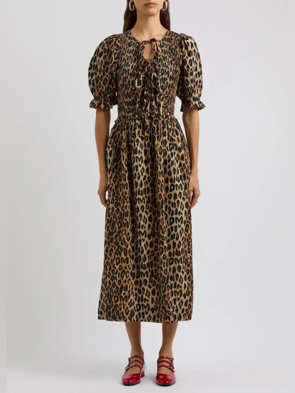 DAMSON MADDER Bluebelle Leopard Print Seersucker Midi Dress Size 6